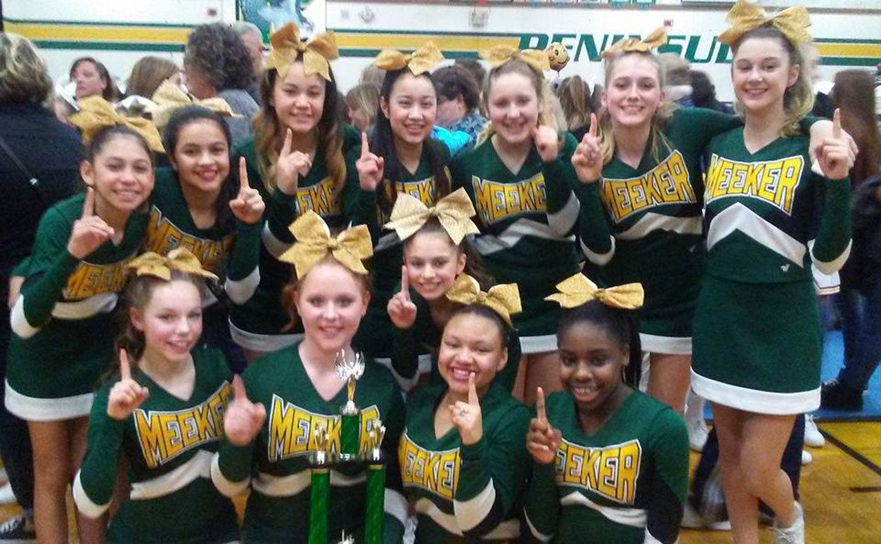 Meeker’s dandy dozen cheerleaders captured state honors this season. COURTESY PHOTO