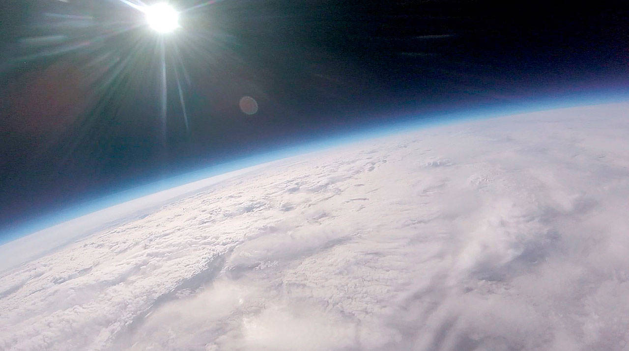 A GoPro camera view from the Excel Public Charter School’s weather balloon at 112,000 feet above the Earth on Tuesday. COURTESY PHOTO