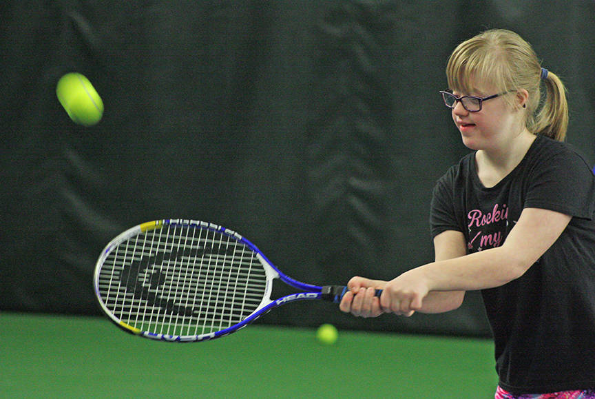 Jillian DePoppe, 15, works on her forehand return during camp at the Boeing Employees Tennis Center last Saturday. MARK KLAAS, Kent Reporter