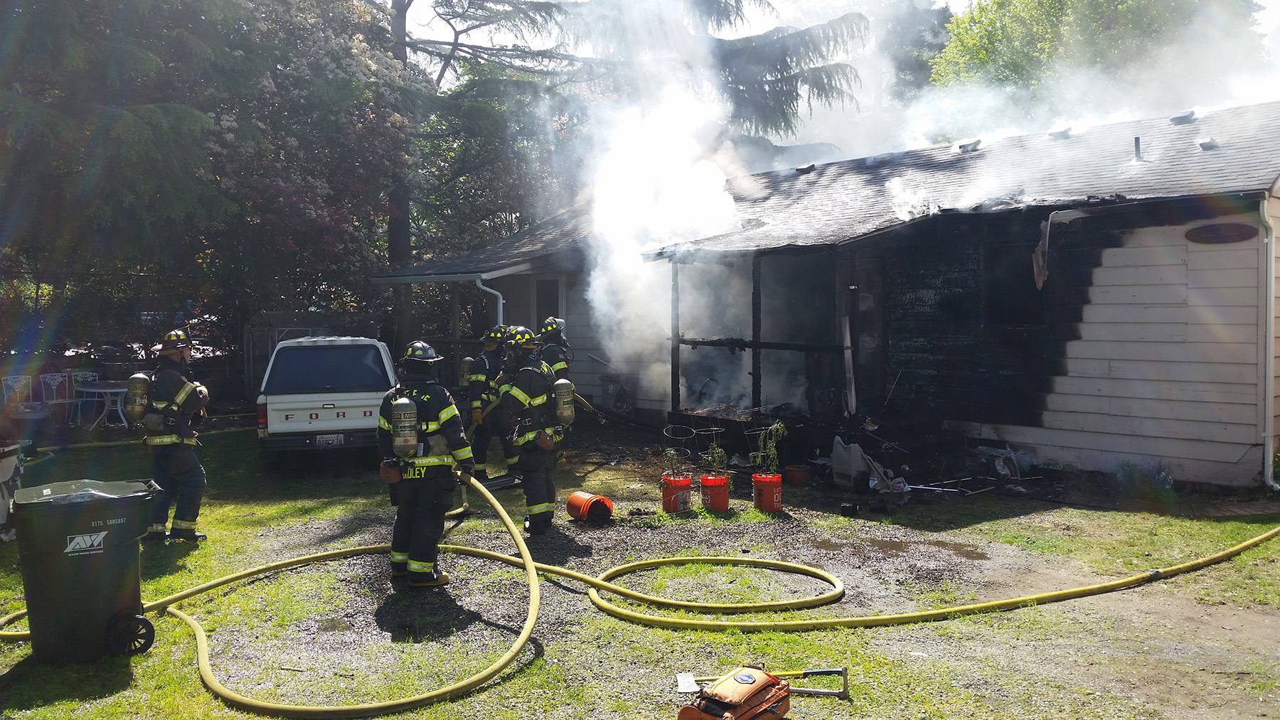 Firefighters quickly put out a fire that damaged a small duplex on Kent’s East Hill on Sunday. COURTESY PHOTO, Puget Sound Regional Fire Authority