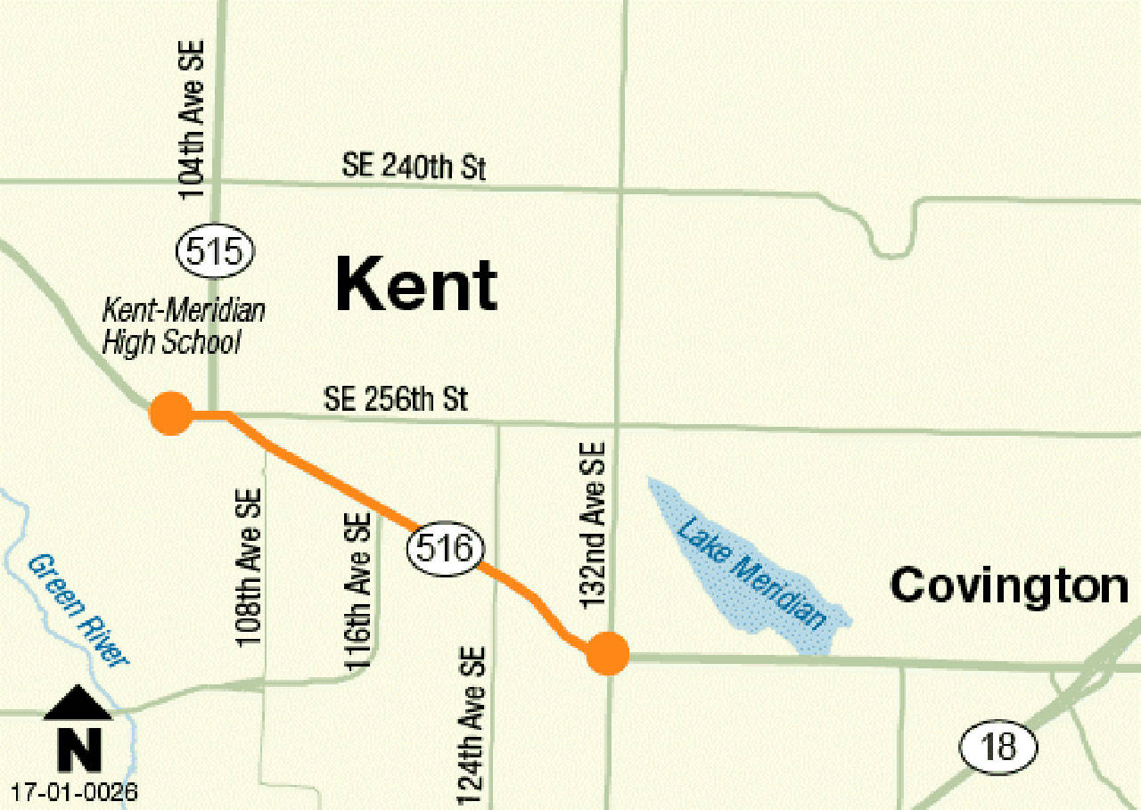 Crews are repaving Kent-Kangley Road between 102nd Place Southeast and 132nd Avenue Southeast.