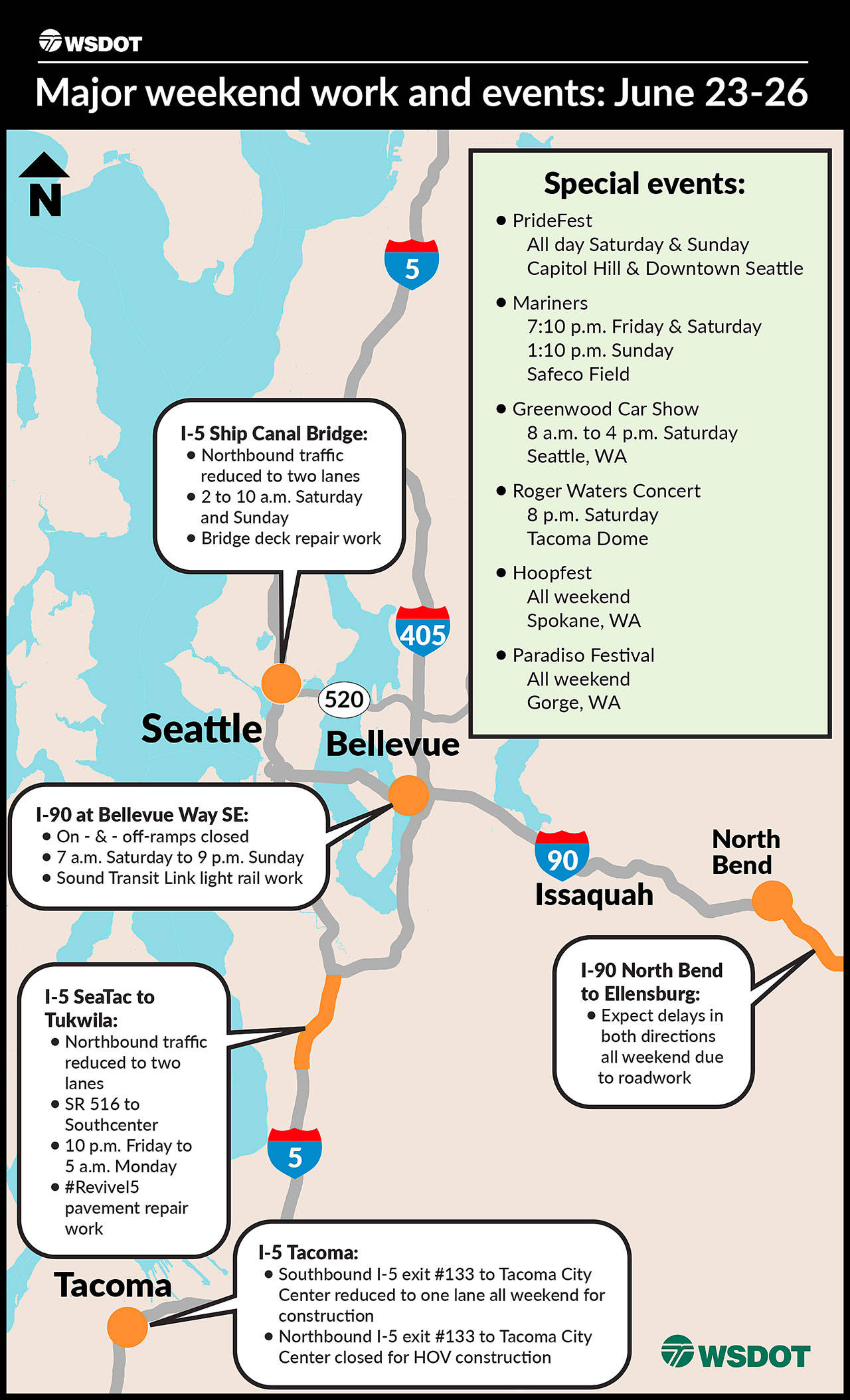State to close lanes this weekend along I-5 in Kent