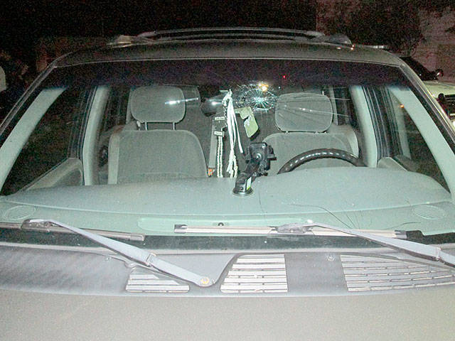 Someone fired shots at a vehicle along State Route 515 near Kent during a road rage incident. One shot went through the back window and into the windshield. Nobody was hurt. Courtesy Photo/State Patrol