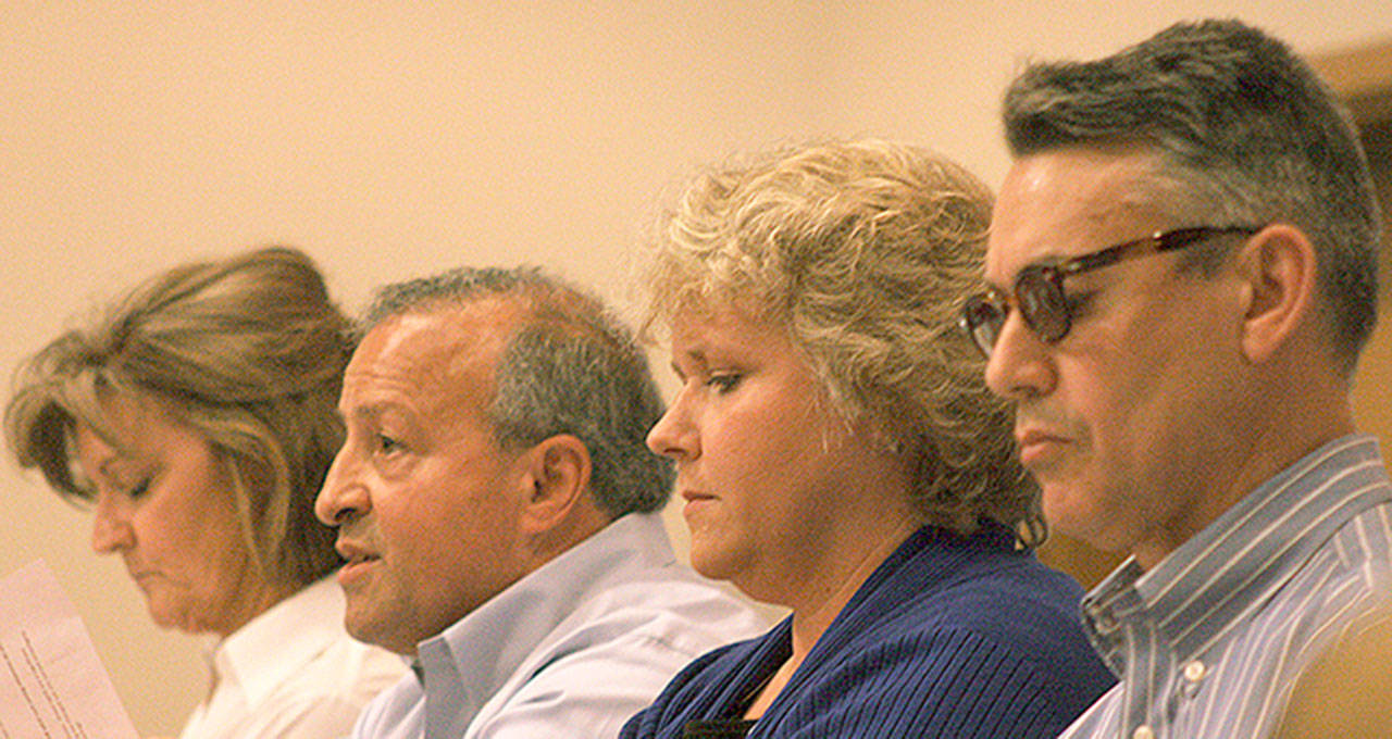 Kent mayoral candidates, from left to right, Elizabeth Albertson, Jim Berrios, Dana Ralph and Andrew Swansen at a forum June 28 at First Christian Church. Mark Klaas/Kent Reporter