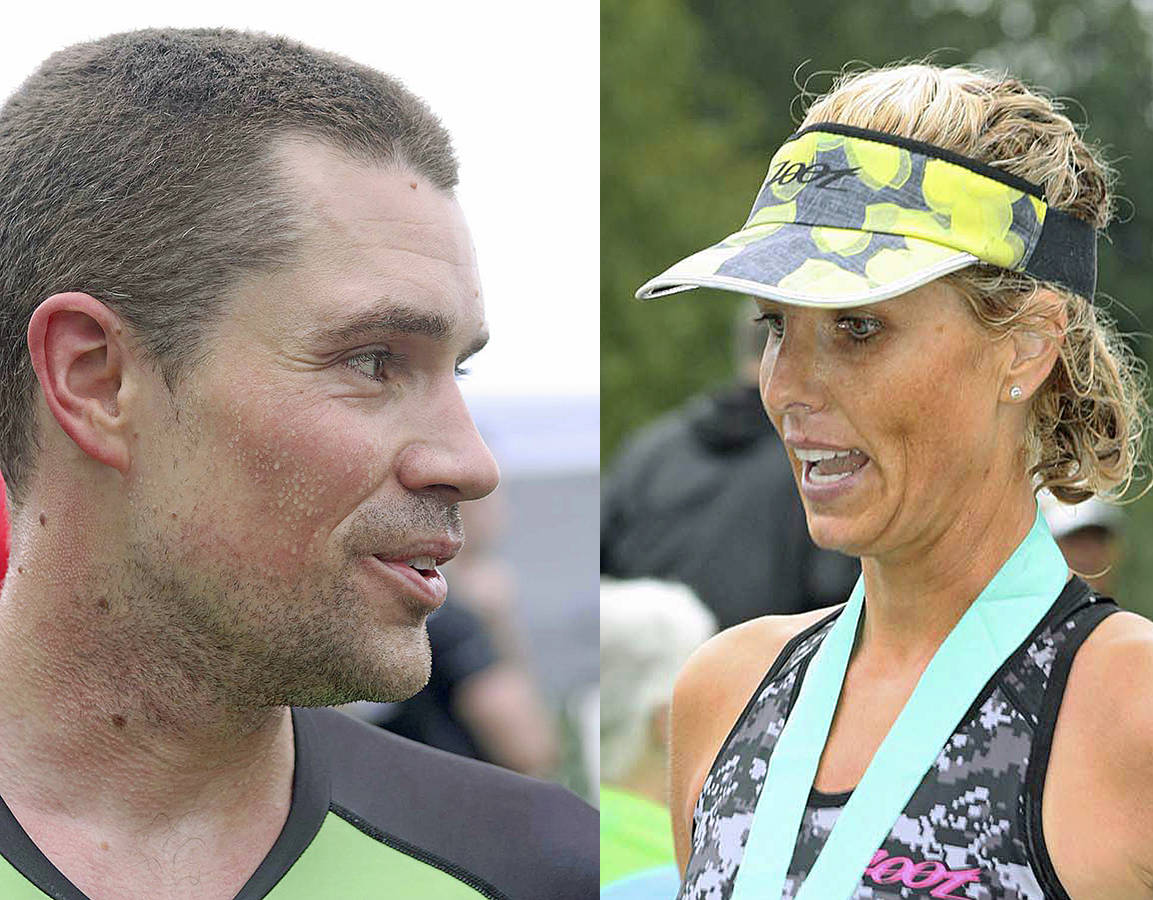 Nick Johnson and Ginny Meadway were Olympic-distance winners of the Lake Meridian Triathlon. MARK KLAAS, Kent Reporter
