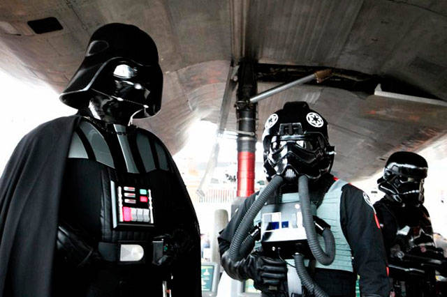 Star Wars characters seek peace under the Museum’s Blackbird spyplane. COURTESY PHOTO, Ted Huetter/The Museum of Flight.