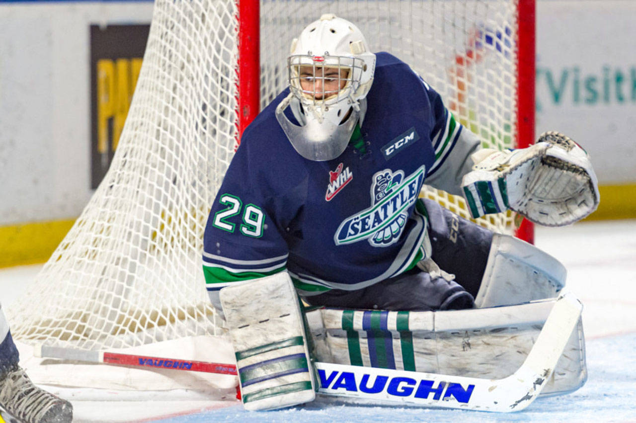 Thunderbirds goalie Matt Berlin finished with 32 saves on 35 shots to get his third win of the season. COURTESY PHOTO, Brian Liesse, T-Birds
