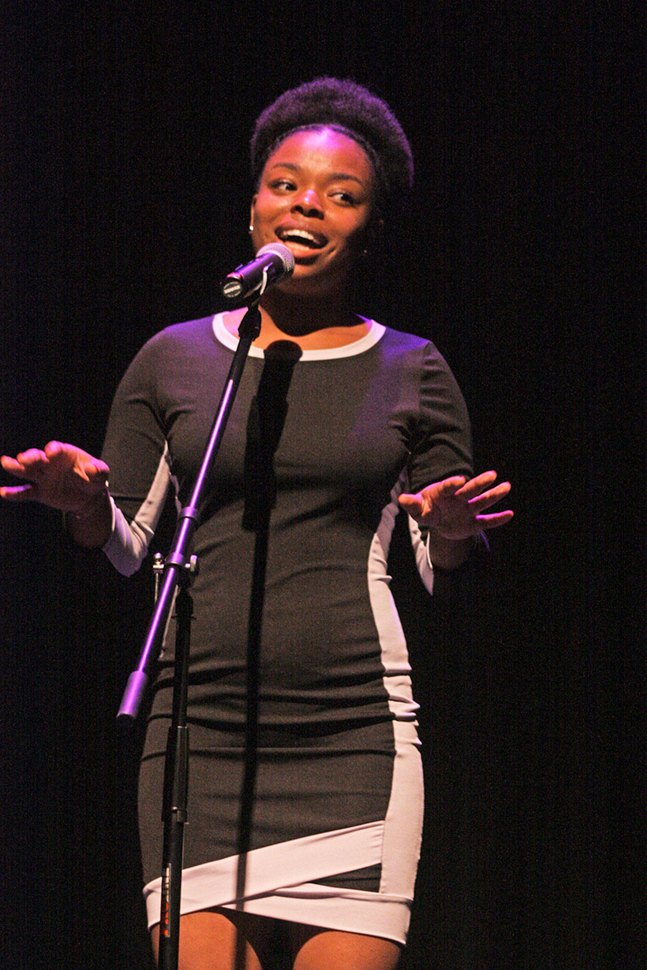 Dalamari Holman, 17, a Kent-Meridian junior and Green River student who was last year’s grand prize winner, took the teen category with her poetry. MARK KLAAS, Kent Reporter
