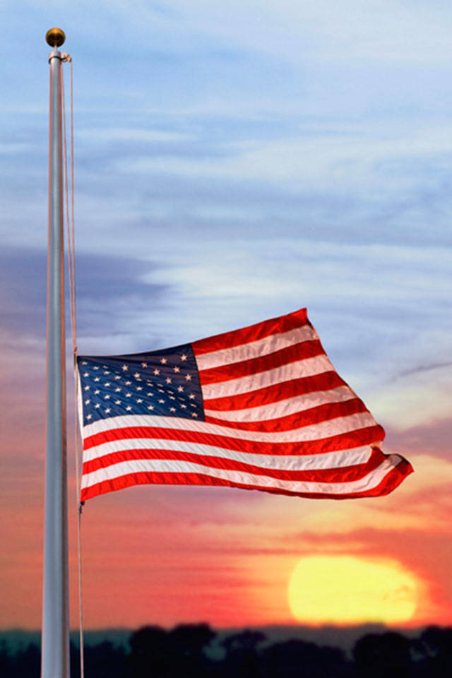 Puget Sound Fire flies American flags at half-staff for Pearl Harbor Remembrance Day