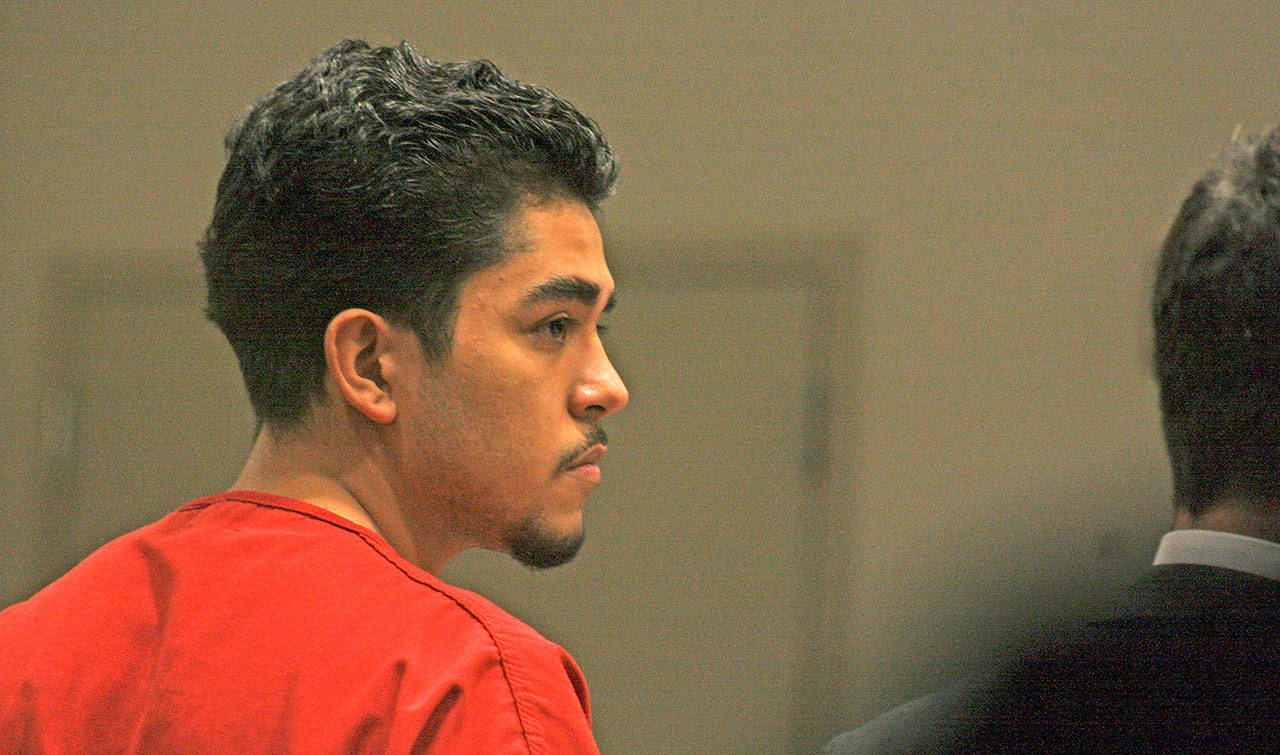 Hector Galeano Jr., enters his plea on Monday in King County Superior Court at the Maleng Regional Justice Center in Kent. MARK KLAAS, Kent Reporter