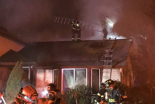 Three adults, two dogs escape house fire