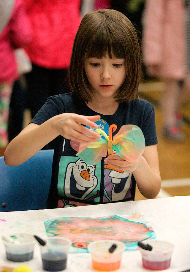 Aubrey Sidwell makes a butterfly at the Kent Kids’ Arts Day event in 2017. FILE PHOTO