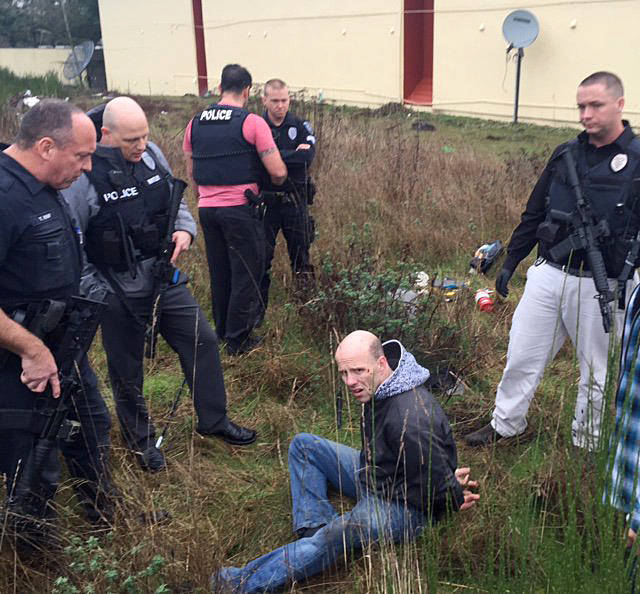 Kent Police take wanted criminal Jacob Widener into custody Wednesday in Federal Way. COURTESY PHOTO, Kent Police