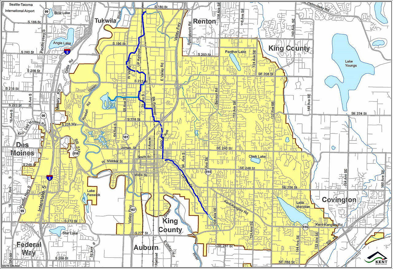 This map shows where Mill Creek goes through the Kent Valley. COURTESY GRAPHIC, City of Kent