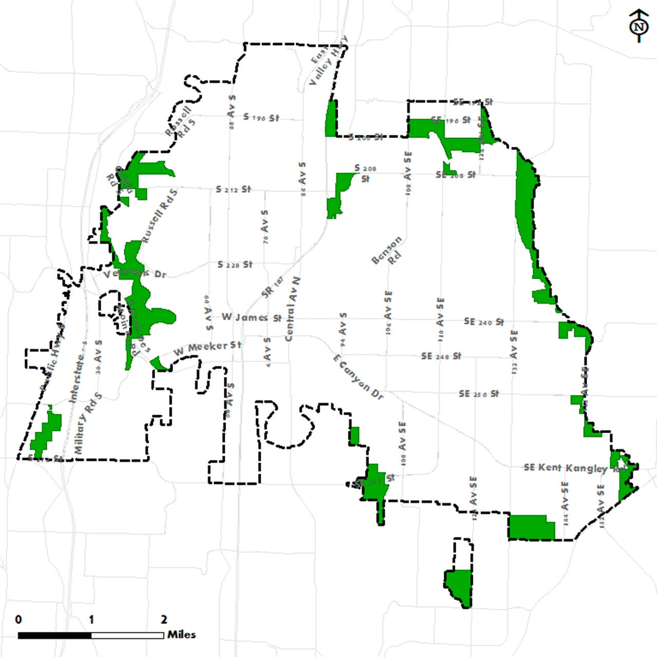 Zoning rules in urban separators allow one single-family home per acre. Kent’s urban separators are shown in green on the map. COURTESY GRAPHIC, City of Kent