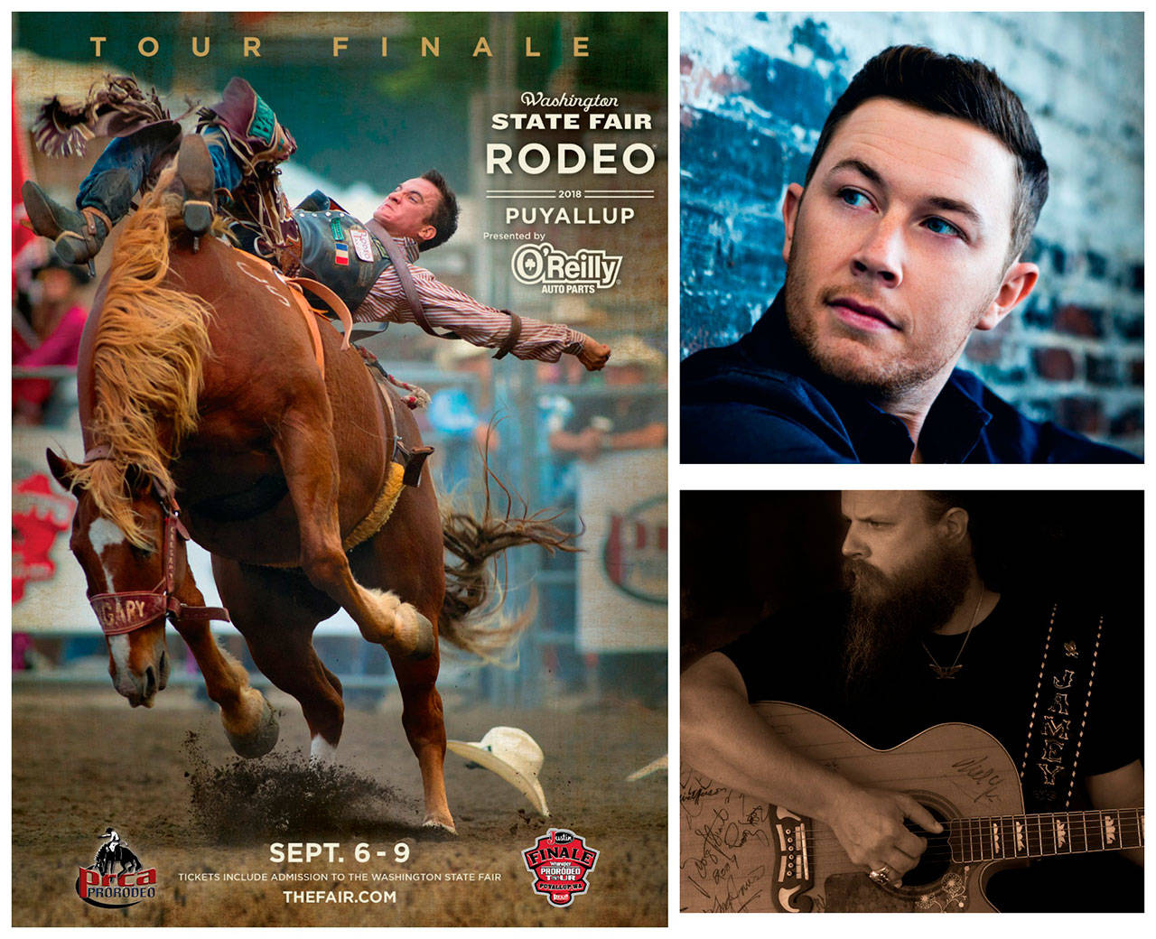 Get ready for thrill-seeking action when the first Wrangler Pro Rodeo Tour Finale presented by Justin Boots performance comes to the Washington State Fair o Sept. 6-9. Country music’s Scotty McCreery, upper right, and Jamey Johnson, below right, perform Sept. 8 and 9. COURTESY PHOTO