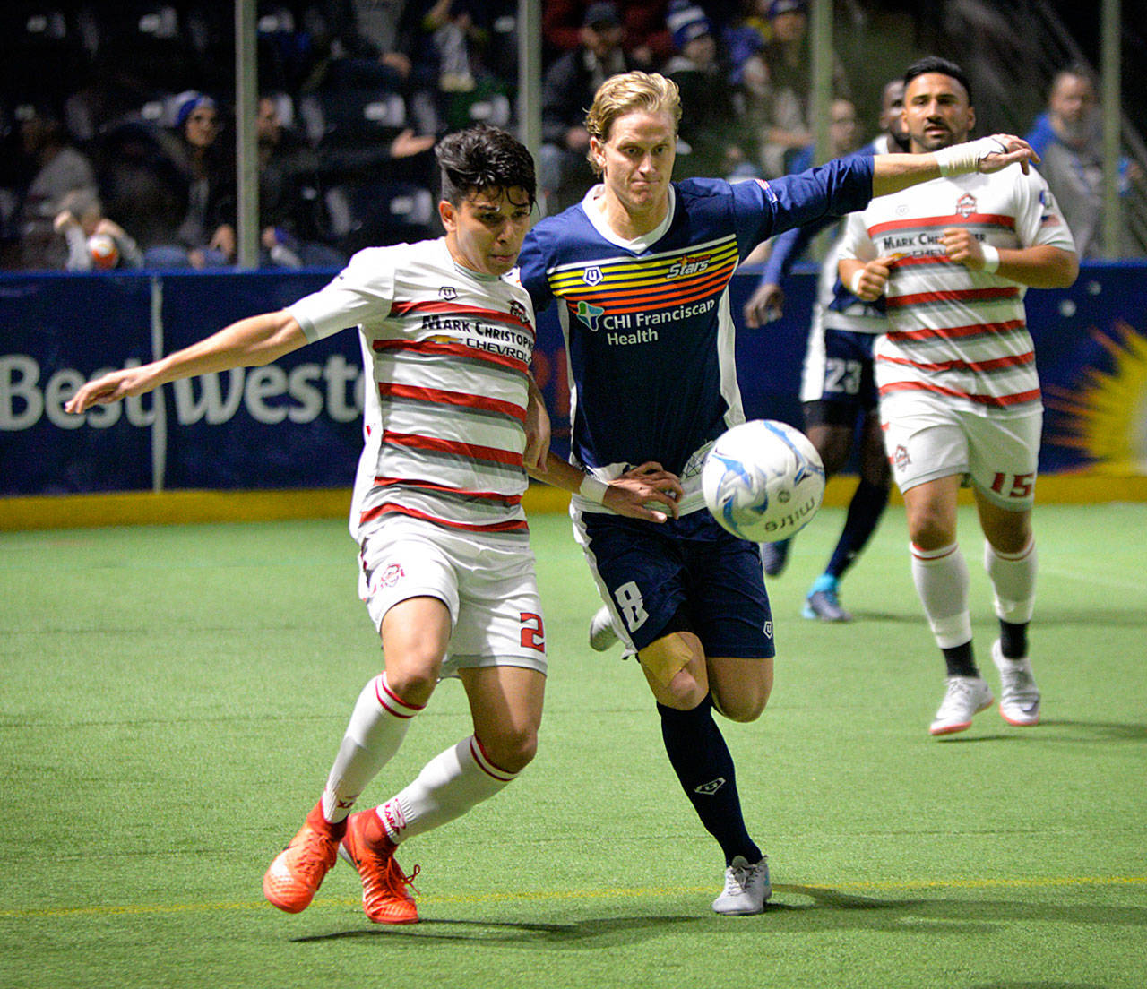 The Stars’ Philip Lund, right, in action. COURTESY PHOTO, Tacoma Stars