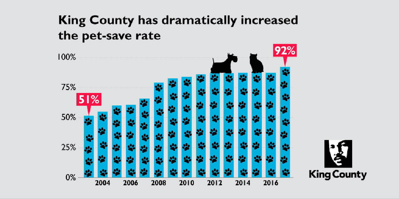 This graphic shows the increase in pet adoptions in King County. COURTESY GRAPHIC, King County