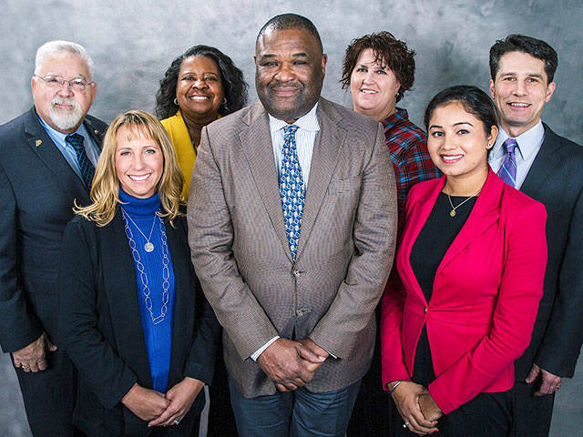City Council members Les Thomas, Toni Troutner, Brenda Fincher, Bill Boyce, Tina Budell, Satwinder Kaur and Dennis Higgins. Budell resigned on April 13. COURTESY PHOTO, city of Kent