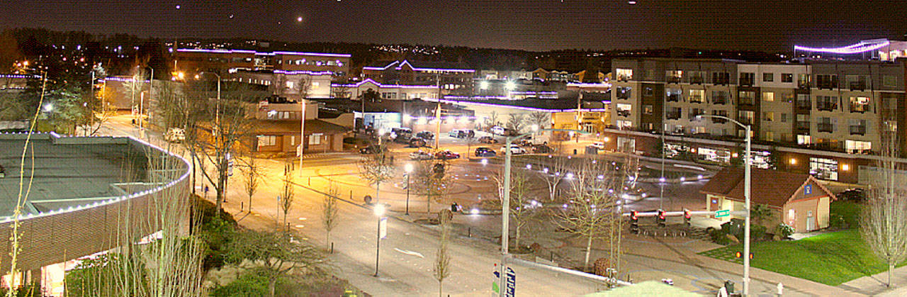 More than 50 buildings in downtown Kent feature roofline lights. COURTESY PHOTO, Kent Downtown Partnership