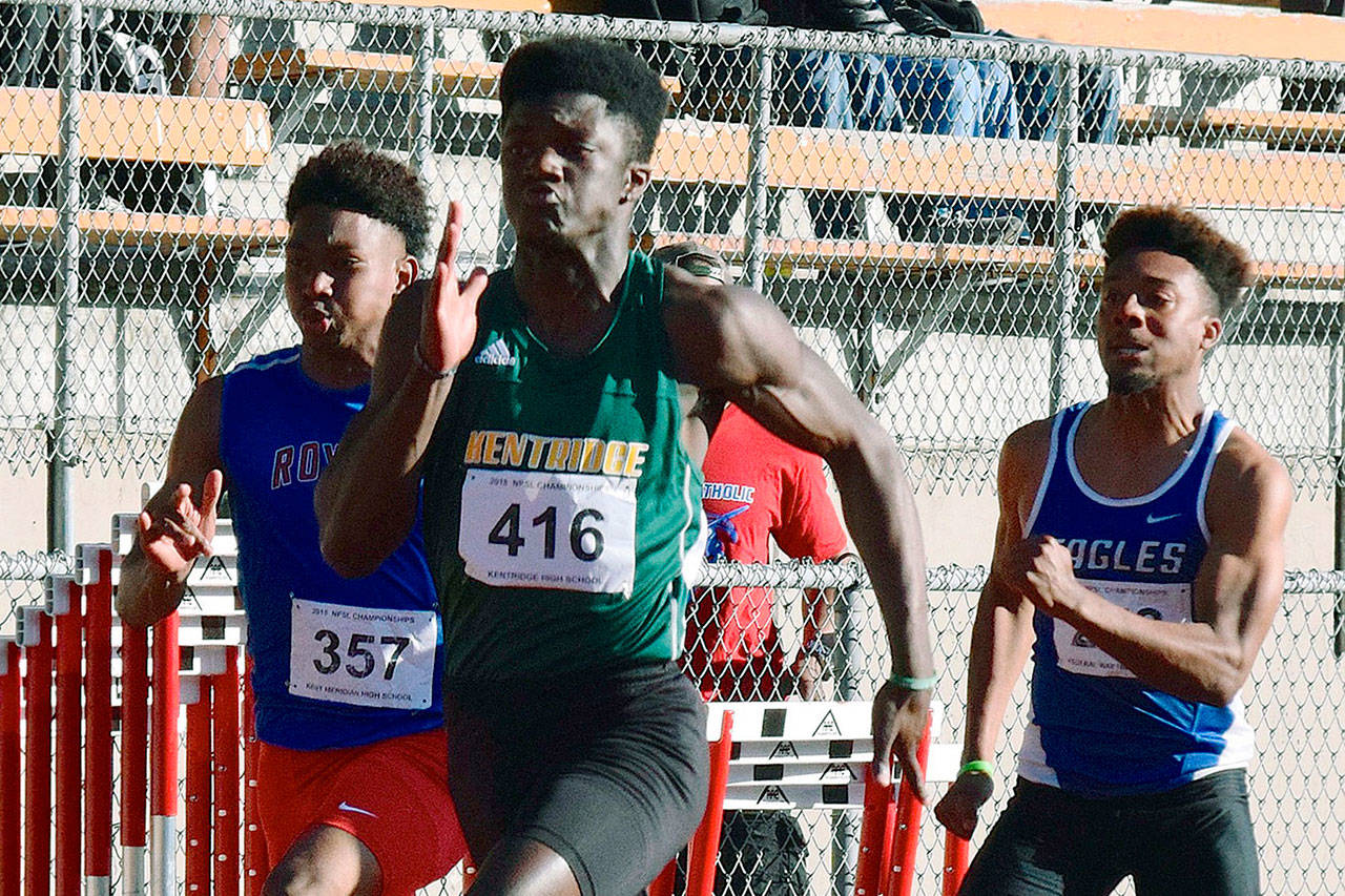 Kentridge’s Solomon Hines dashes to victory in the 100 meters at 10.87 seconds. RACHEL CIAMPI, Reporter