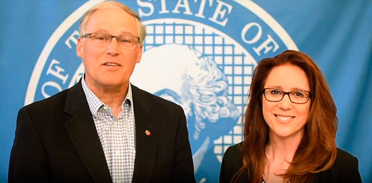 Gov. Jay Inslee and Secretary of State Kim Wyman announce the Governor’s Student Voter Registration Challenge. COURTESY PHOTO