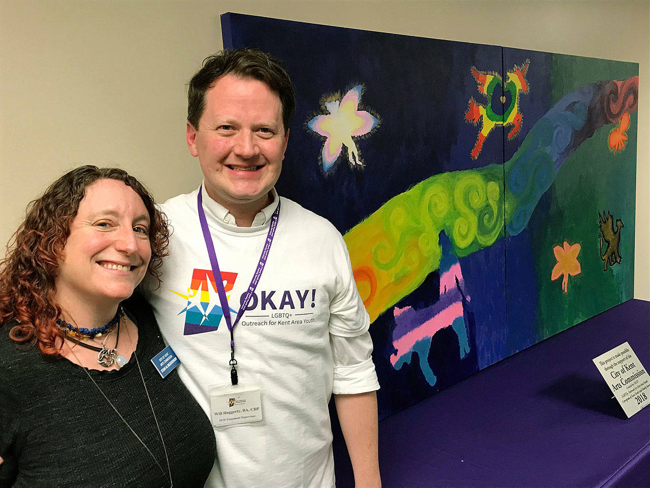 Susan Bagrationoff, art studio owner and art educator, and Will Haggerty, OKAY! coordinator for Kent Youth & Family Services, guided the youth’s public art project. MARK KLAAS, Kent Reporter