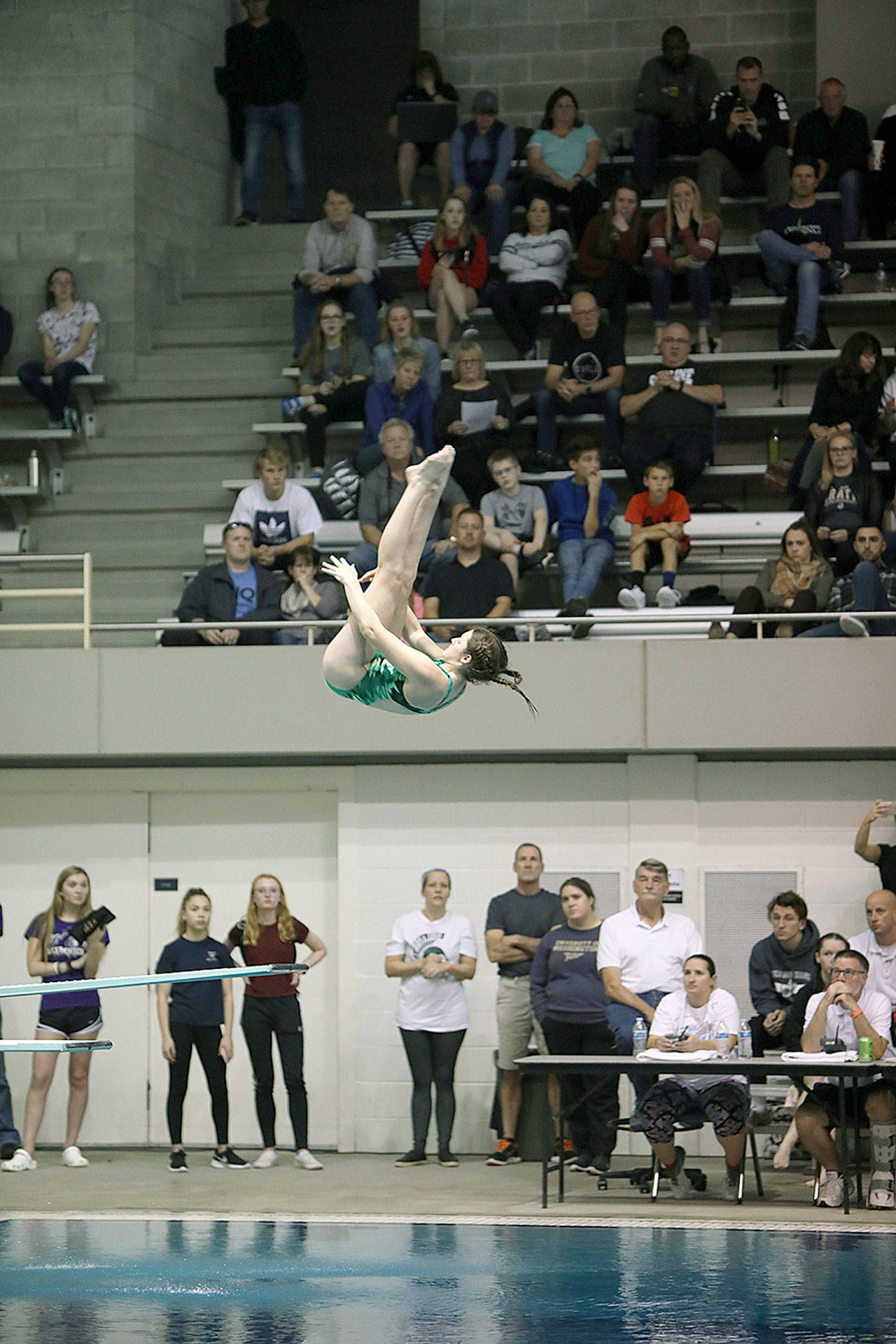 Kentridge’s Lizzy McKnight performs one of her dives during the 4A state championships last weekend. COURTESY PHOTO, Tracy Arnold