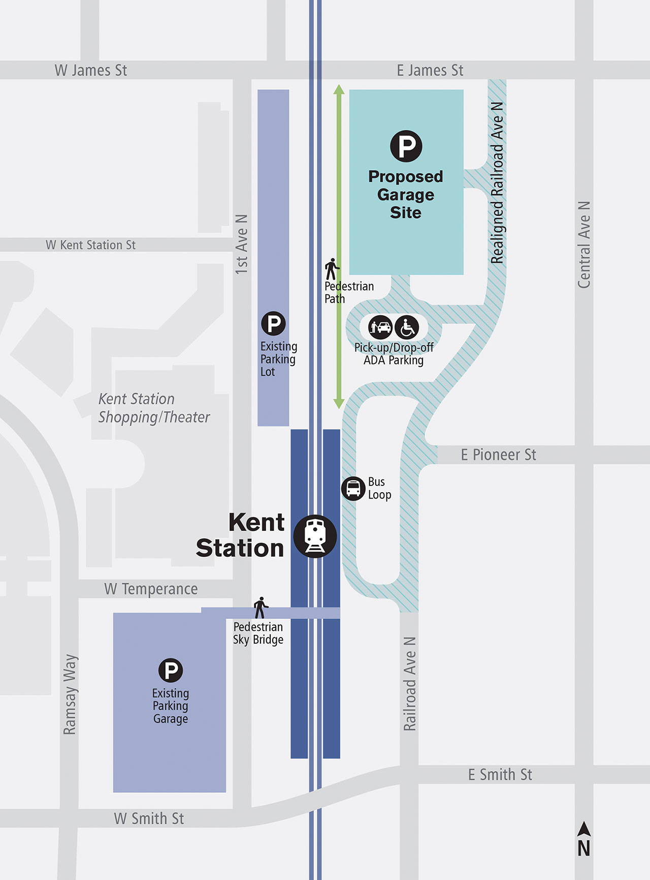 A map of where Sound Transit plans to build a second garage for train commuters. COURTESY GRAPHIC, Sound Transit