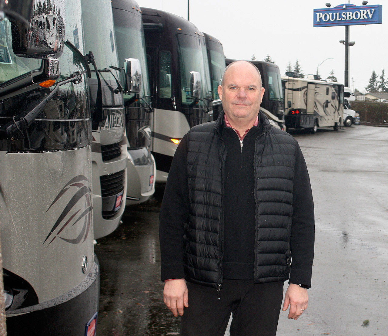 Will Rogers, Poulsbo RV chief operations officer, says the state Department of Transportation’s plans to tunnel under Interstate 5 to connect to State Route 509 at the site of the company’s Kent location, could force the move of RVs and employees as soon as 2020. STEVE HUNTER, Kent Reporter