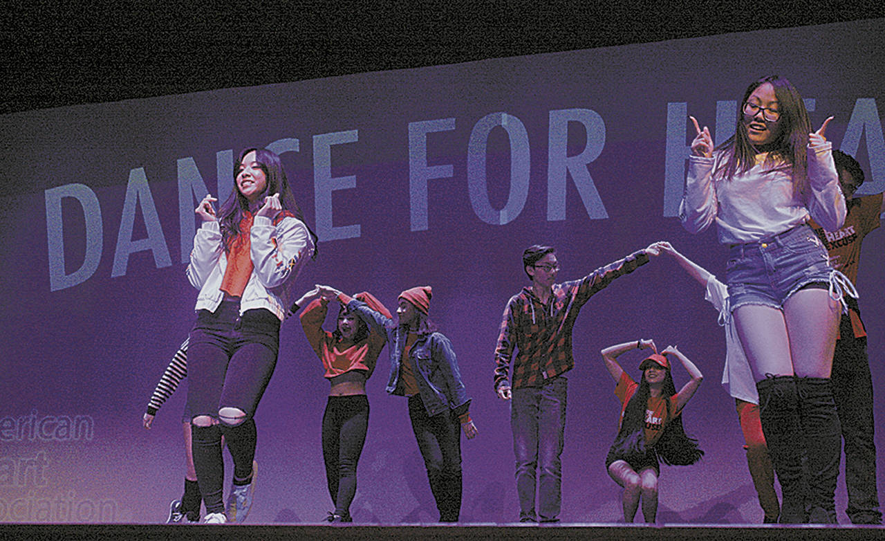 A K-pop group turns it up during Kentridge’s Dance for Heart program at the school’s Performing Arts Center last year. MARK KLAAS, Kent Reporter