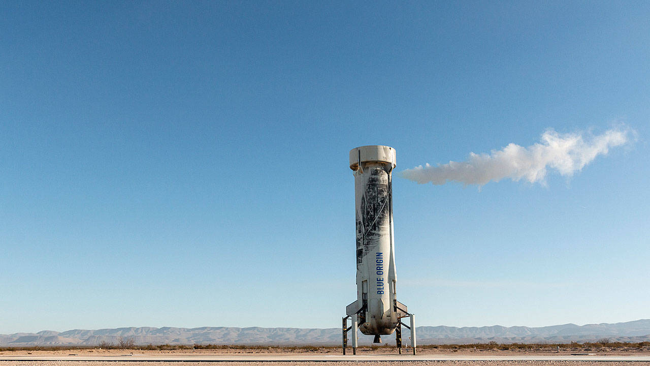 A successful booster landing on Jan. 23 in Texas for Kent-based Blue Origin. COURTESY PHOTO, Blue Origin