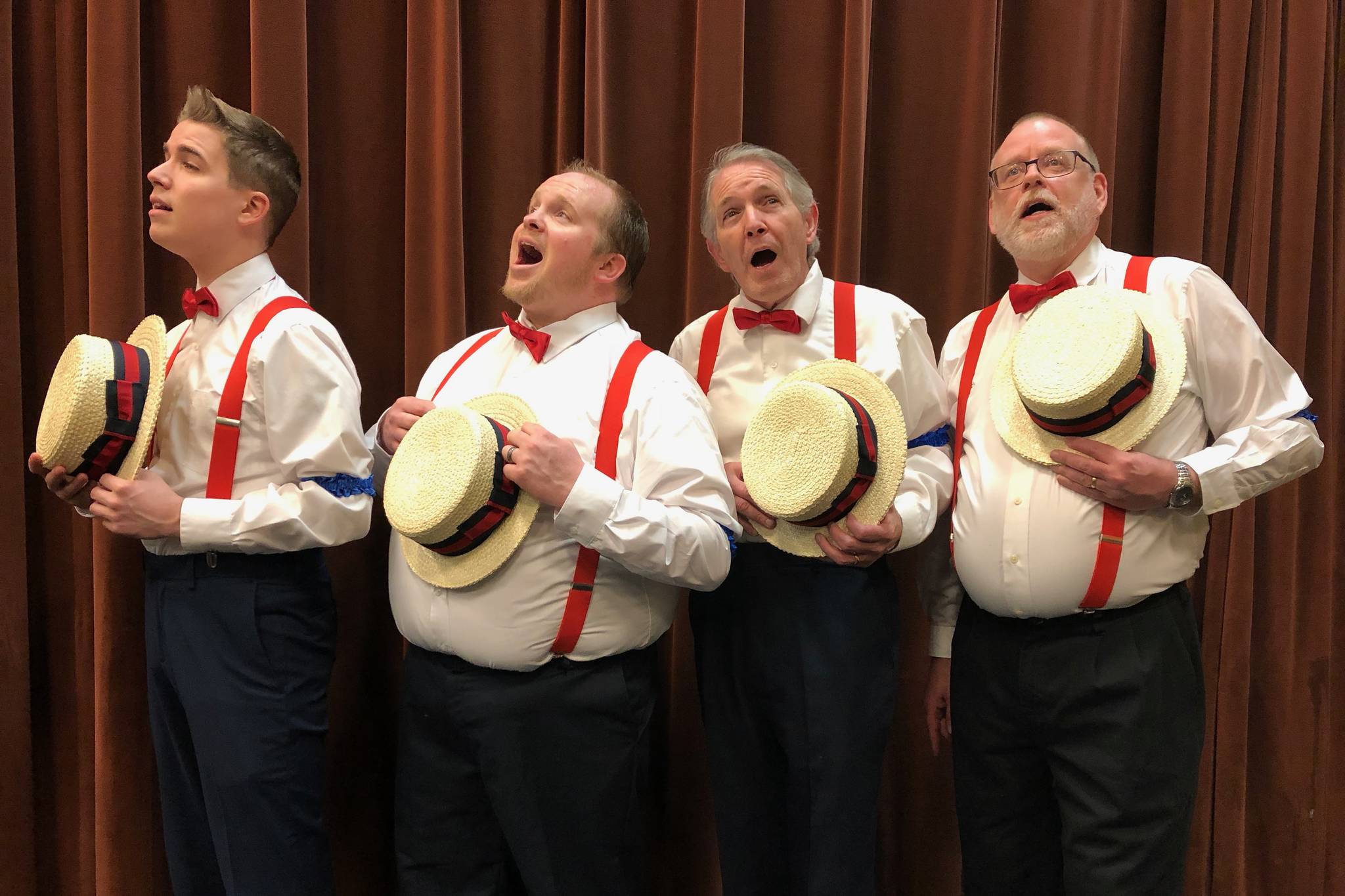 The barbershop quartet rehearses for “The Music Man.” COURTESY PHOTO