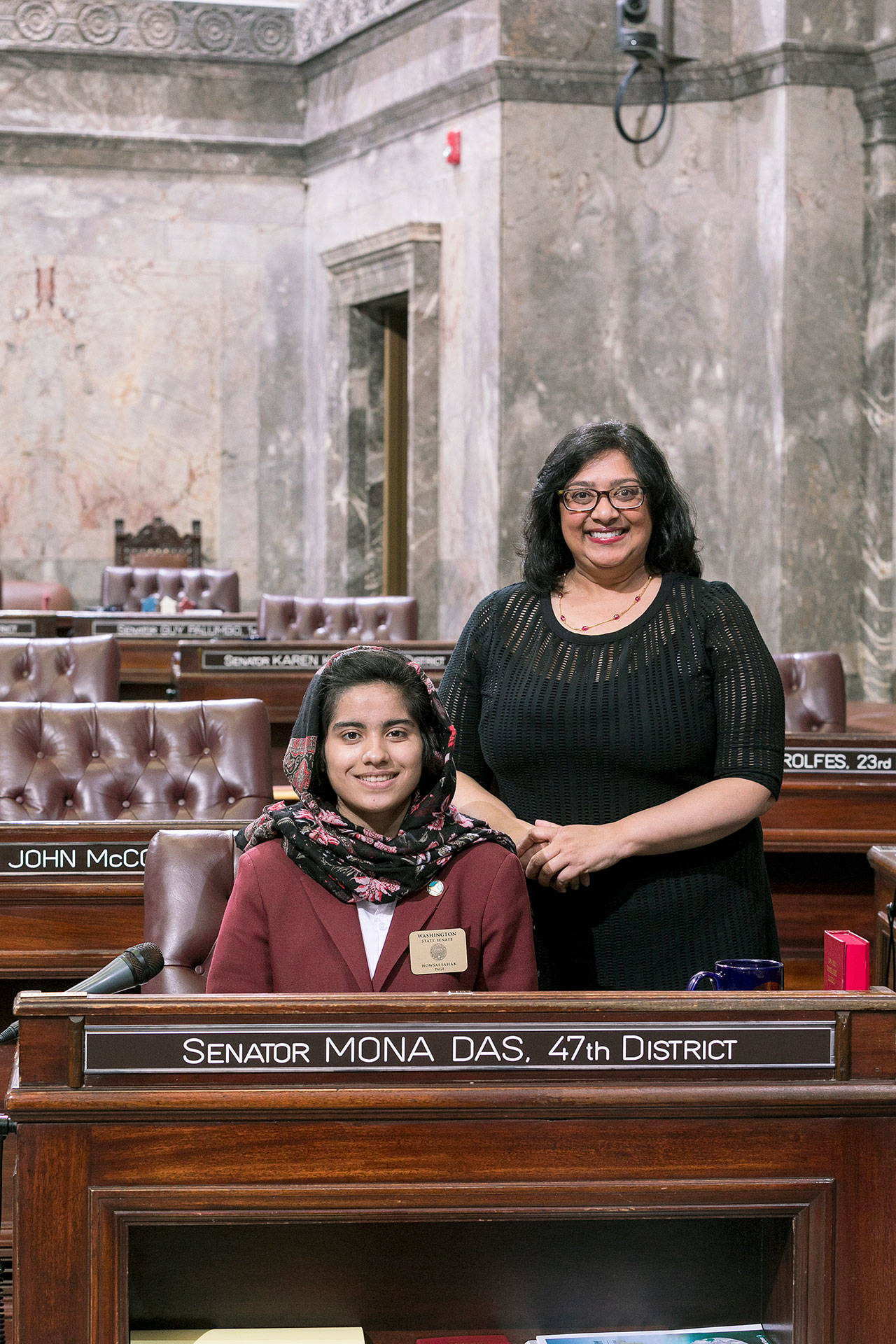 Sen. Mona Das with page Howsai Sahak. COURTESY, Washington State Legislature