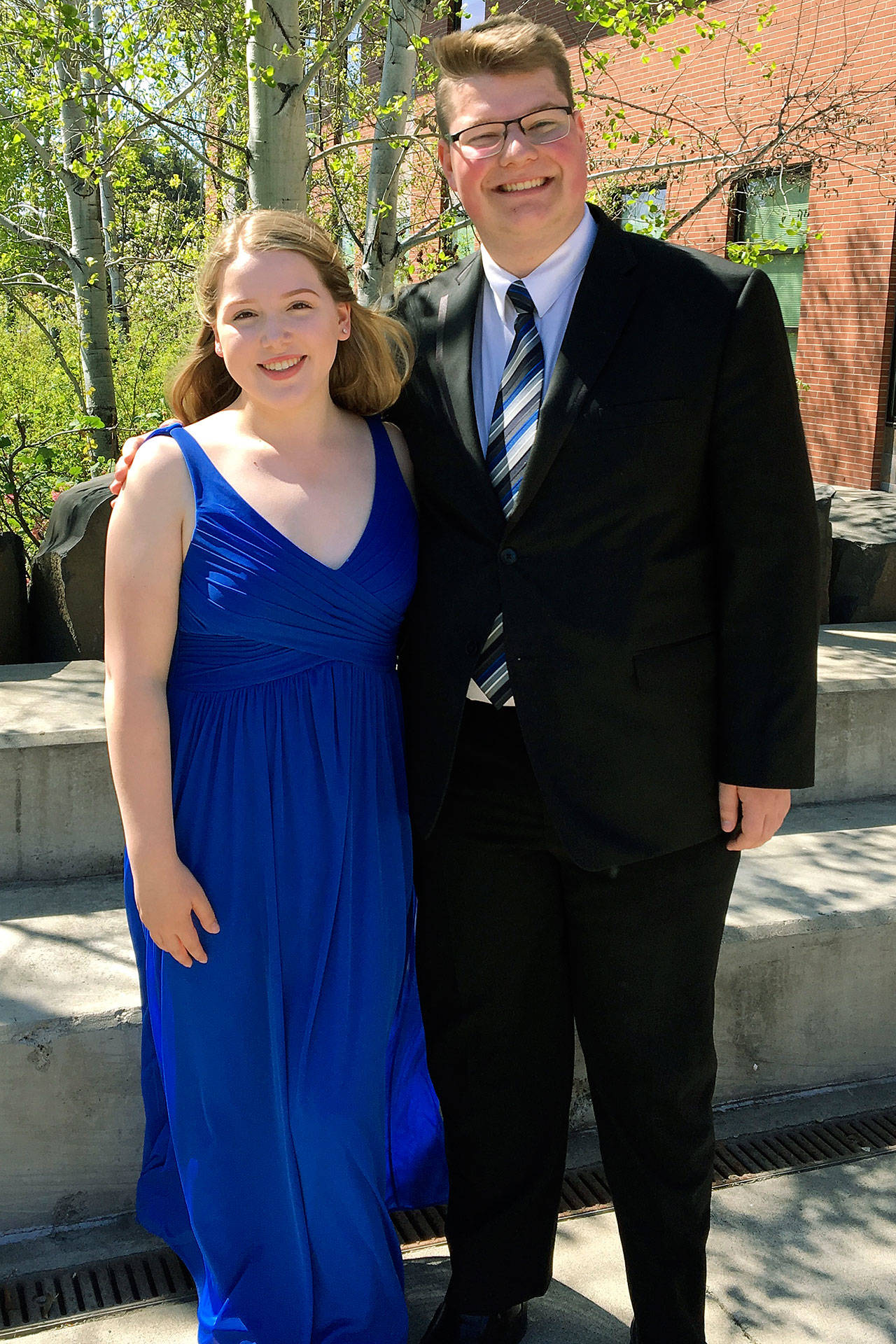 Kentridge High School seniors Fern Bettinger and Max Kendall after performing at the Washington Music Educators Association State Solo and Ensemble competition at Central Washington University in Ellensburg on April 25. COURTESY PHOTO, Michele Bettinger
