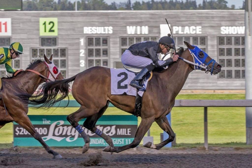 Franklin Ceballos guides Best of Me to victory in the $21,500 Muckleshoot Casino Purse for older fillies and mares Sunday at Emerald Downs. COURTESY TRACK PHOTO