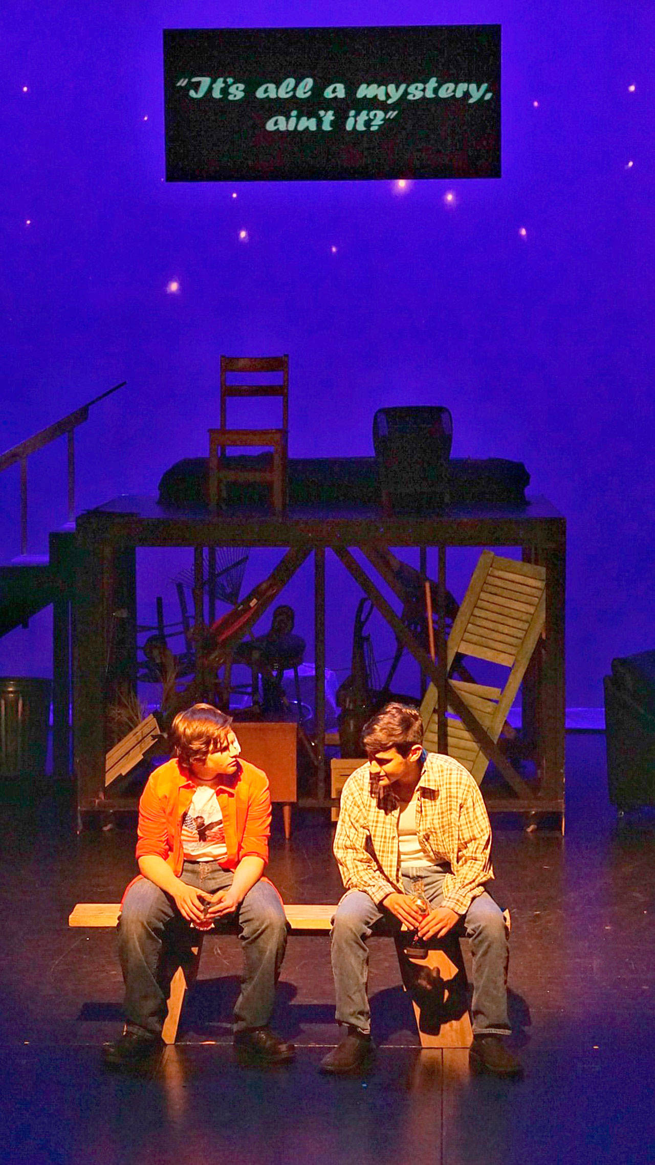 Brothers Junior (Mark Proudlock) and Ray-Bud (Daniel Drake), making amends after a fight over their fathers funeral expenses, will perform in Dearly Departed May 15-18 at the Kent-Meridian Performing Arts Center. COURTESY PHOTO, K-M Drama