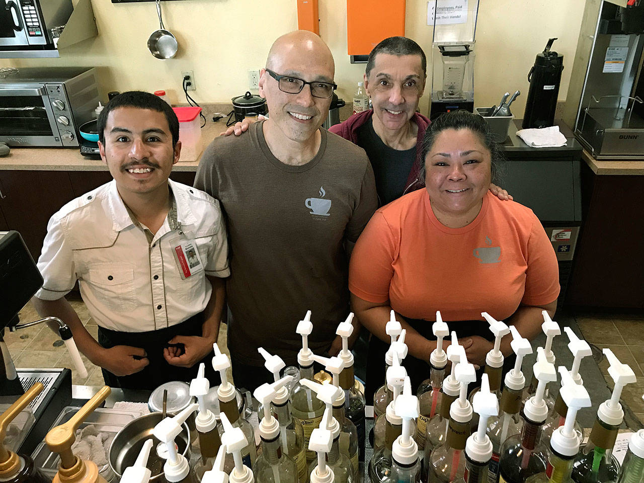On staff at Café on Fourth are, from left, Abraham Gomez, owner Sheldon Smith, Jared Estrella and Jessica Higa. MARK KLAAS, Kent Reporter