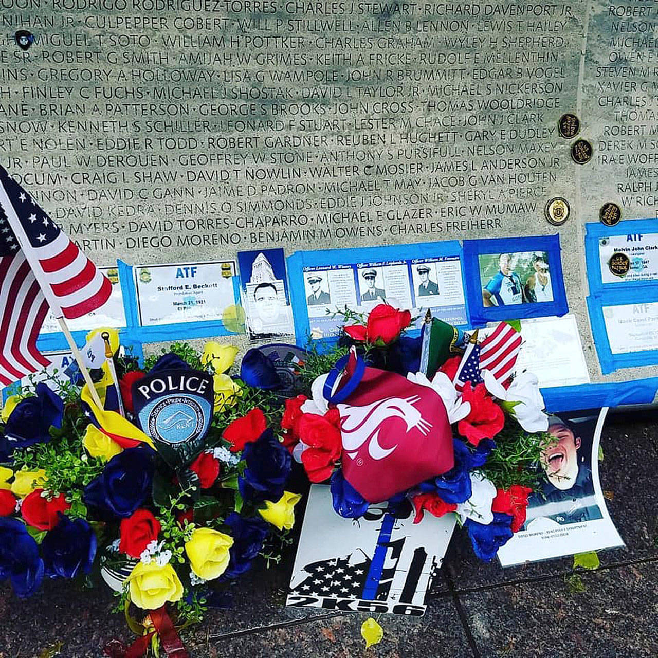 Kent Police honor fallen Officer Diego Moreno at the National Memorial Wall last week in Washington, D.C. COURTESY PHOTO, Kent Police