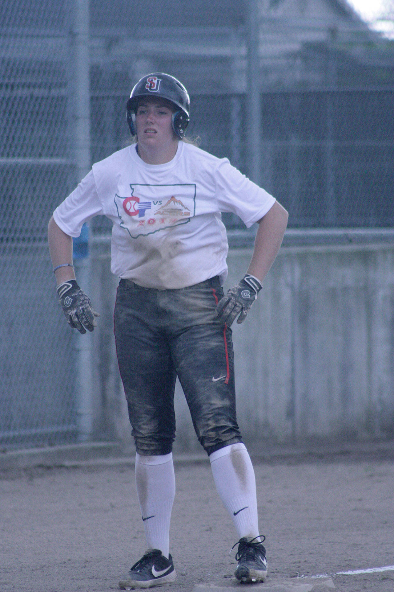Carley Nance, another former Acer and an all-conference pitcher at Seattle University, comes away dirty after sliding into third base. MARK KLAAS, Kent Reporter