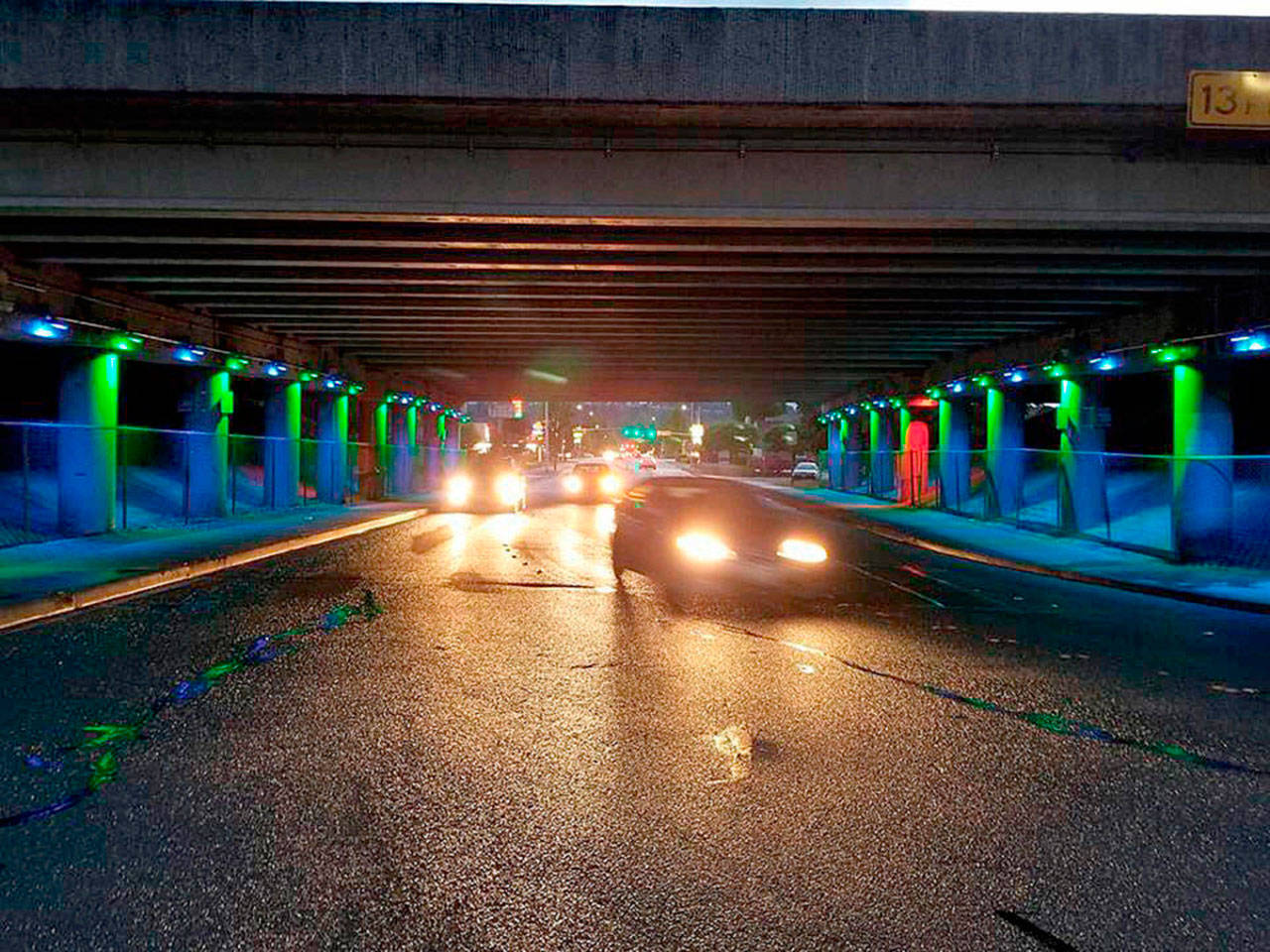 The city will install lights similar to these along West Meeker Street in the State Route 167 underpass along West James Street. COURTESY PHOTO, City of Kent