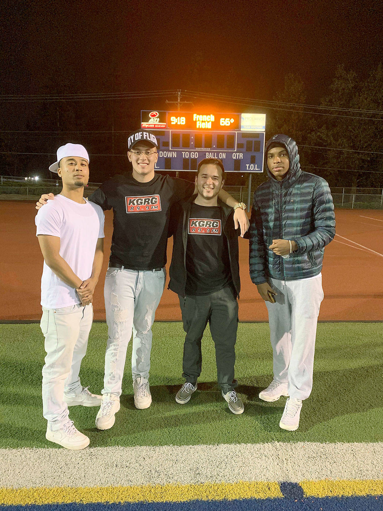 The KGRG radio team includes, from left, Calvin Domingo, Noah Boelter, Nick Creasia and Johnny Jackson. COURTESY PHOTO