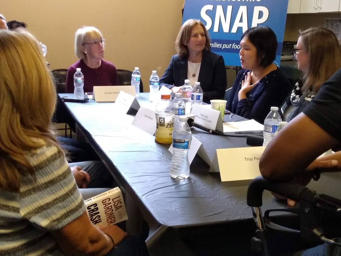 U.S. Sen. Patty Murray and Rep. Kim Schrier held a roundtable at the Issaquah Food and Clothing Bank on Oct. 3 to talk about the Trump administrations plan to further change SNAP food benefits rules and reduce the number of people using them. Aaron Kunkler/staff photo