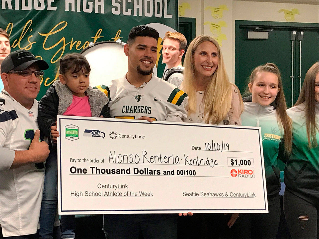 Alonso Renteria receives CenturyLink High School Athlete of the Week honors at Kentridge High School. COURTESY PHOTO, Kent School District