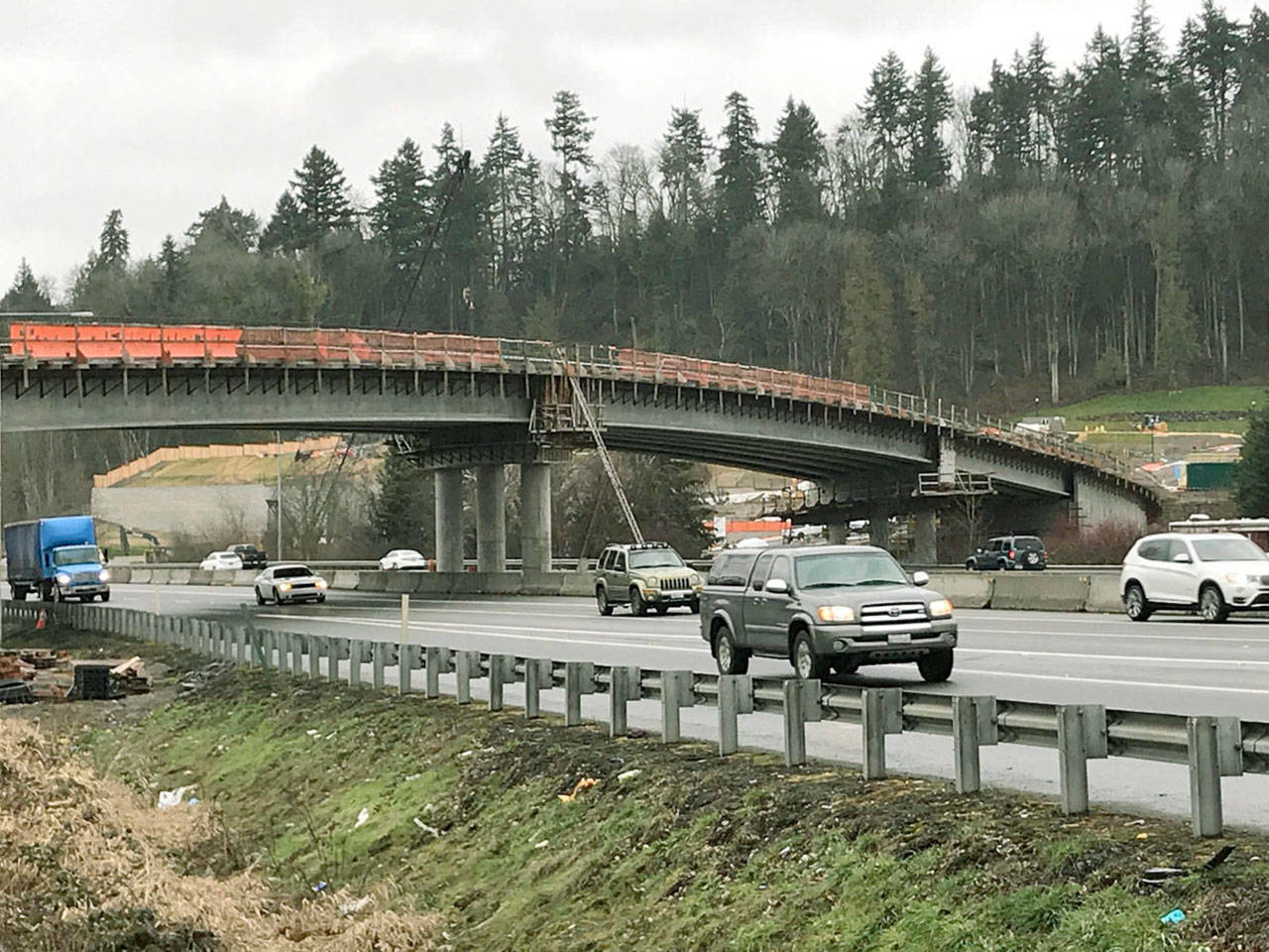 A new bridge over Highway 167 in Kent, under construction earlier this year, connects South 224th Street to the East Hill. FILE PHOTO, Kent Reporter