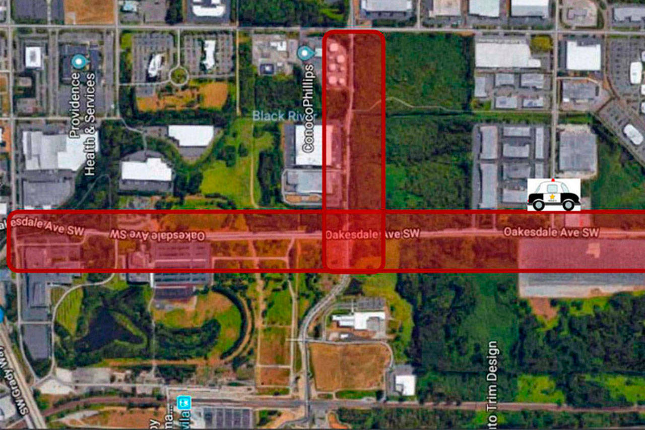 Renton Police close down Oakesdale Avenue Southwest overnight to stop street racers from coming to town. COURTESY GRAPHIC
