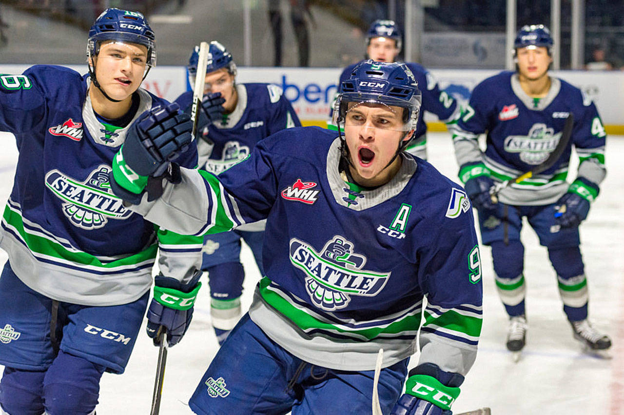 Keltie Jeri-Leon has a team-high 15 goals this season for the Seattle Thunderbirds. Andrej Kukuca also has 15 goals. COURTESY PHOTO, Brian Liesse, T-Birds