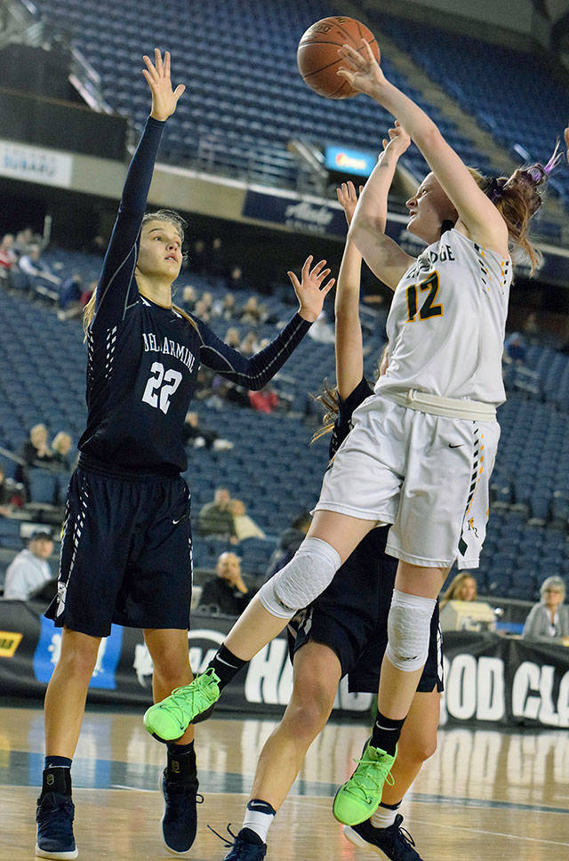 Kentridge High’s Kiernen Denckla goes for a shot during the 4A Hardwood Classic in 2019 at the Tacoma Dome. FILE PHOTO, Kent Reporter