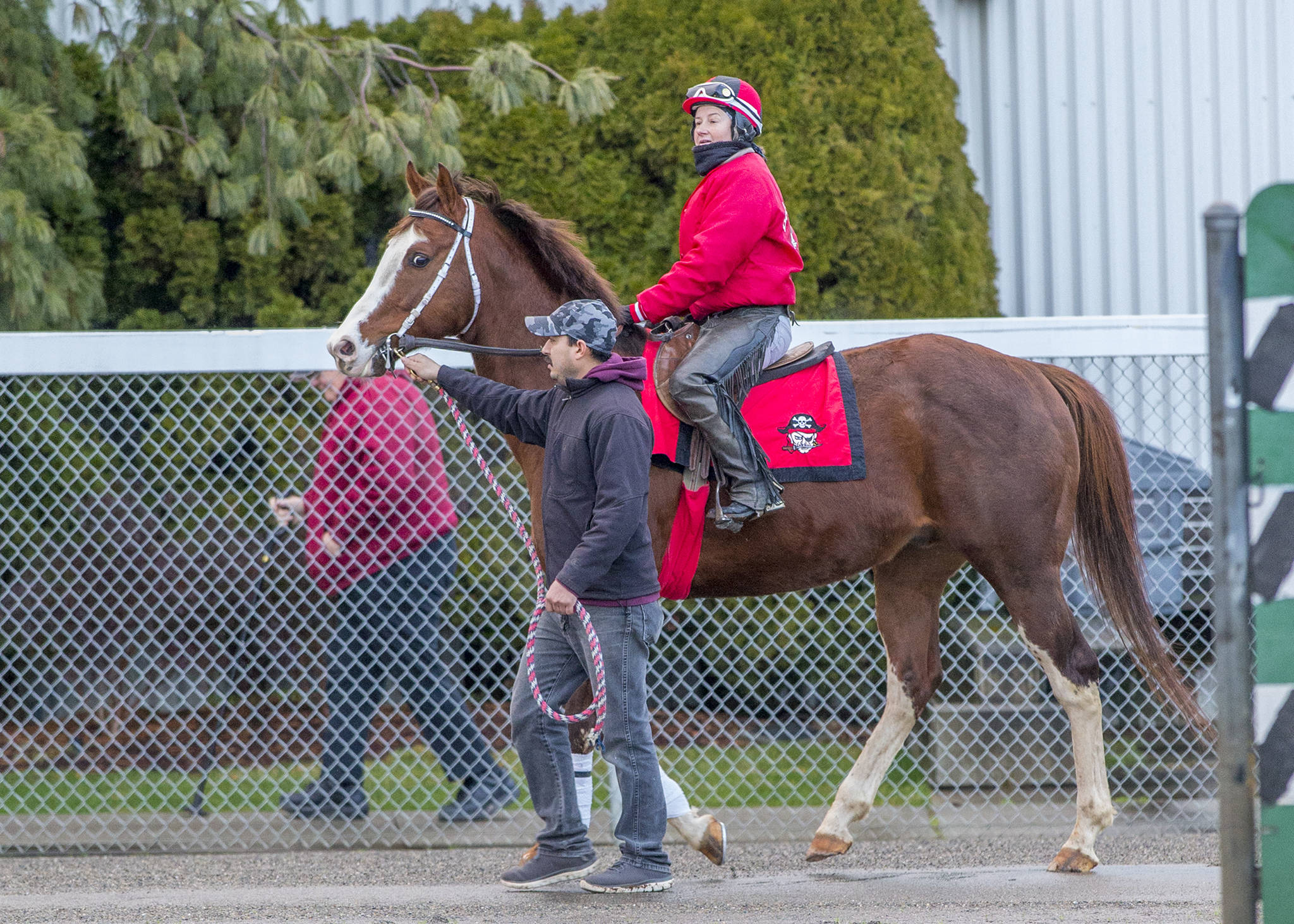 Barkley, the 2018 Longacres Mile champion, and Jennifer Whitaker were first on the track for winter training at Emerald Downs on Monday. COURTESY PHOTO