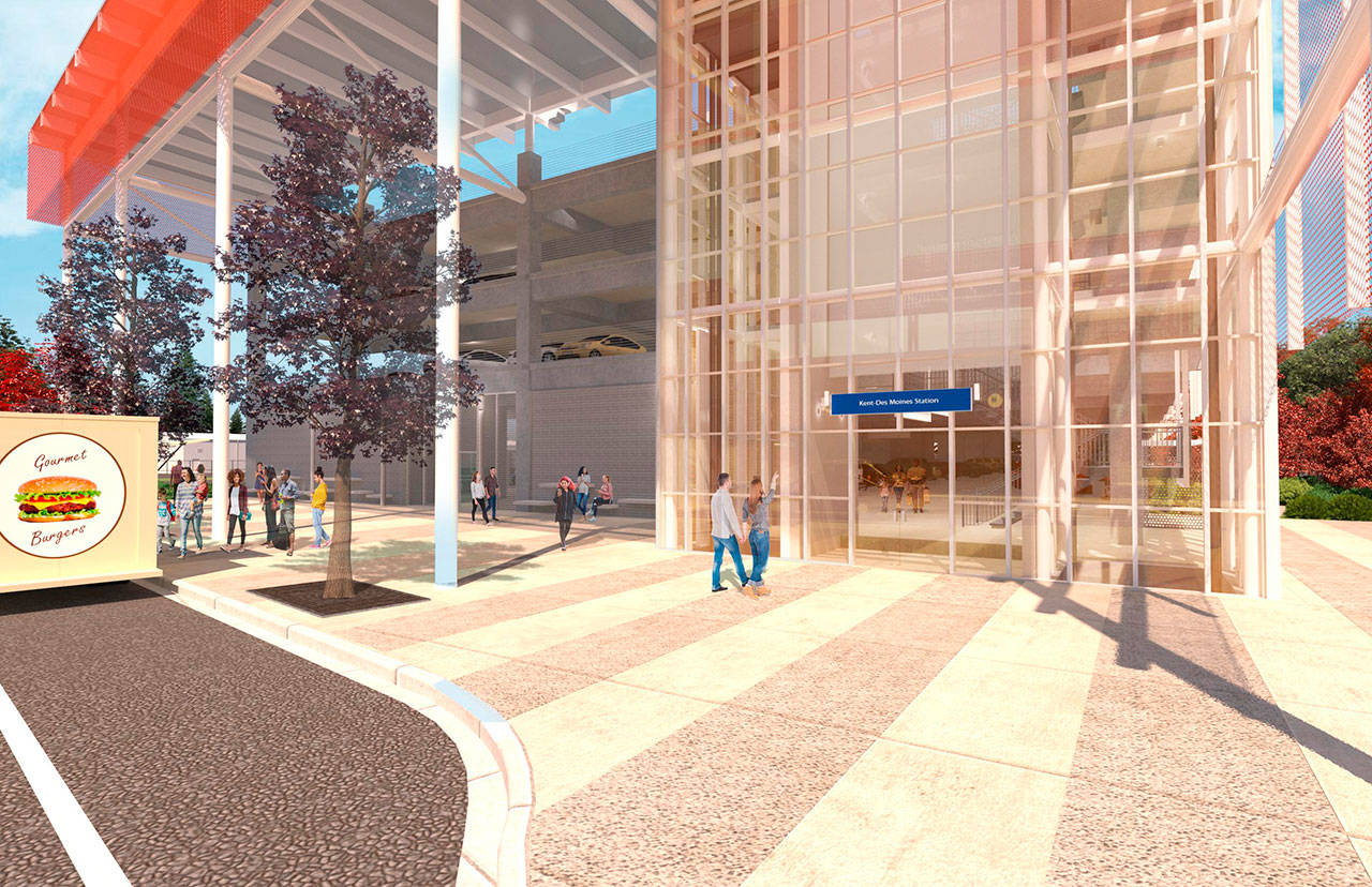 The garage entrance to the proposed design of the new Kent/Des Moines light rail station. COURTESY GRAPHIC, Sound Transit